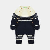 INFANT BOYS SWEATER KNIT ROMPER W/CAP AMULET-NAVY-OFF WHITE